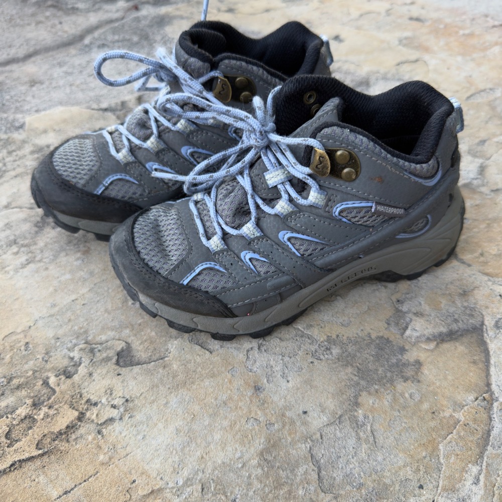 Merrell Moab FST Low Waterproof Hiking Shoes Kids 11.5 Gray Blue Lace Up